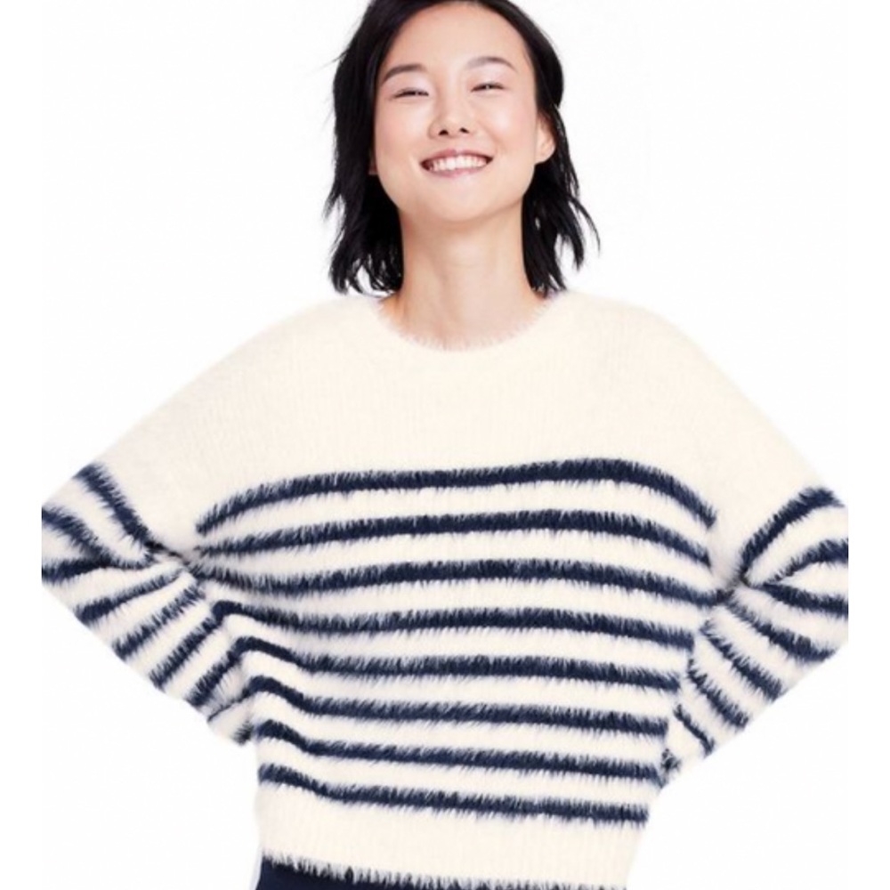 LA Ligne x Target Fuzzy Yarn Stripe Crewneck Sweater M